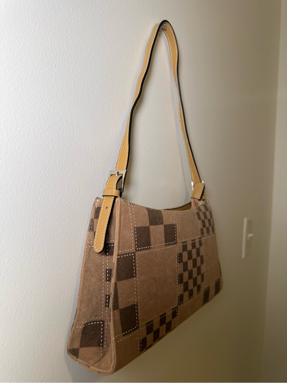 Brown Patchwork Suede Shoulder Bag